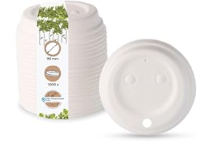 BIOZOYG Couvercle en Papier Avec Bec Pour Café à Emporter Ø 90 mm Blanc I Pour Gobelets à Café I Biodégradable et Compostable I Avec Ouverture I 1000 Pièces