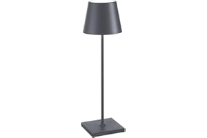 Zafferano, Poldina Pro, Lampada da Tavolo Ricaricabile e Senza Fili con Controllo Touch, Utilizzabile anche come Lampada da Esterni, Dimmer, 2200-3000 K, Altezza 38 cm, Colore Grigio Scuro