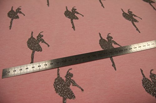 Stoff / Kinder/ Meterware / ab 25cm / beste Sweat-Qualität / Sommer-Sweat Ballerina Glitzer grau auf rosa - 3