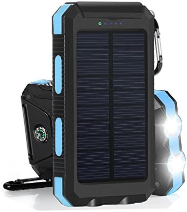 Portable Solar Power Charger 20000mAh Tingso Emergency Dual USB Waterproof Solar Battery Bank Charger Power Bank Solar Panel Charger with Compass and 2LED Flashlight for iPhone iPad Samsung and Android Cellphones (Compass Blue)
