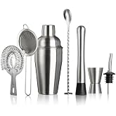 Paslanmaz &Ccedil;elik Kokteyl Shaker Seti, Karıştırma Kaşığı, S&uuml;zge&ccedil;, Jigger, Muddler ve Lik&ouml;r D&ouml;k&uuml;m Ucu Dahil 500 ml