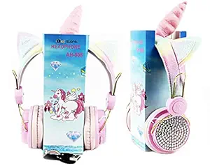 LOL store Beautiful Studded Unicorn Bluetooth Headphone - for Kids Girls Children Teens, Over-Ear Adjustable Headphones 3.5MM Wireless Bluetooth (5.0) 1pc