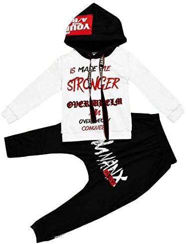 Vividda Boy's Casual Pullover Hoodie Sweat Suit Hip Hop Sport Tracksuit Set Activewear 9 Years Old White