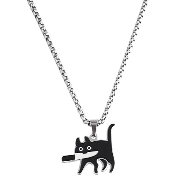 Collana Con Ciondolo Gatto E Coltello Gotico - Acciaio Al Titanio, Lunghezza Regolabile 60 Cm, Gioiello Unico Per Amanti Dei Gatti, Regalo Originale