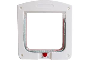 BUYTER Porte verrouillable pour chat à 4 voies, accès pratique et sûr pour vos animaux de compagnie, trompette contrôlable pour animal domestique, porte en plastique (blanc)