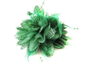 CAPRILITE Flower Feather Bead Corsage Hair Clips Fascinator Hairband and Pin (Green)