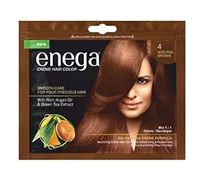 Enega Natural Brown Cream Hair Color with Argan Oil and Green Tea Extract (Pouch of 20+30) Pack Of 3