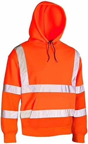 HIGH VISIBILITY HOODED HI VIZ VIS SWEATSHIRT FLEECE SCURITY SHIRTS ZIP REFLECTIVE BAND HOODIES SAFETY WORK WEAR JUMPER HOODY TOP POLLOVER (XX-Large, Orange / Pullover)