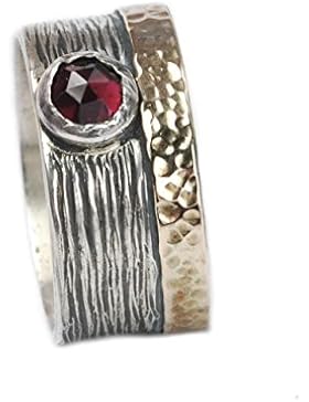 Tiljon Breiter Granat Ring 925er Silber mit 375er Gold Umrandung