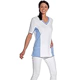  Casaca cerrada de señora, manga corta, tejido-piqué (XS, blanco/celeste)