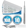 Scalpel Blades # 10A Carbon Steel Non Sterile Scalpel Surgical Blades Pack of 10 and Steel Handle for Wood Art, Surgical, Sculpting, Repairs, Lab Anatomy, Sign, Card Making Lab Training SURGIBL10A-10