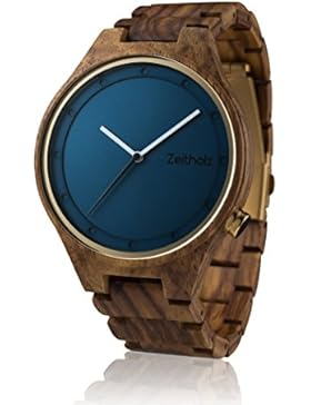 ZEITHOLZ Holzuhr Stolpen aus Rosenholz mit blauem Ziffernblatt / Naturprodukt / hypoallergen / nachhaltig / handgefertigt