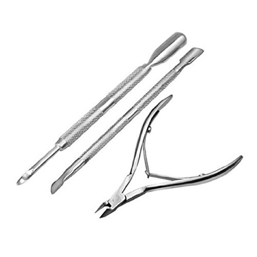 SupplyEU 3Pcs Stainless Steel Nail Cuticle Spoon Pusher Remover Nail Art Clipper