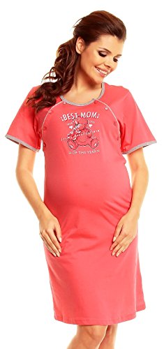 Zeta Ville Womens Maternity Nightie Nursing Nightdress Breastfeeding Gown - 391c (Coral, 10)