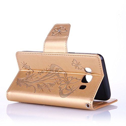 Voguecase   Para Samsung Galaxy J5 2016 funda  Mariposa VIII-dorado  Cuero Carcasa Funda Funci  n de Soporte Cover Tapa Case Billetera con Tapa para Tarjetas  Gratis aguja de la pantalla stylus universales