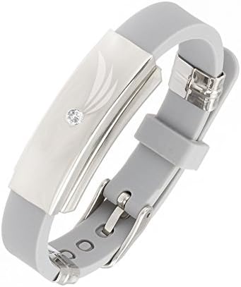 Energetix 4you Pro Ion Silicone Magnetic Bracelet Silver Grey 3 Wings Bionic Ion with Swarovski Crystals engraved Energetik for Life 606 Sizes S – XL