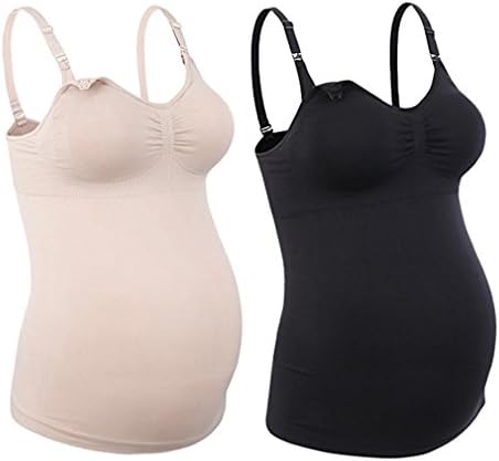 HiKong 2 Pack Seamless Nursing Cami Tanks Top Maternity Camisole Vest Front Open Breastfeeding Tank Bra With Removable Pads L