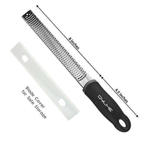 Qyuhe® Edelstahl Zestenreißer Reibe，Scharfe Klinge aus rostfreiem Stahl mit Sicherheitsabdeckung und Reinigungsbürste, schwarz - 3