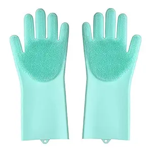 Metroplus Magic Silicone Scrubbing Gloves, Scrub Cleaning Gloves with Scrubber for Dish Washing (Mix Color, 1 Pair)