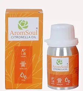 Aromsoul 100% Natural and Pure Therapeutic Grade Citronella Essential Oil 50 ML for Hair & Skin Care, Mosquito Repellent, Refreshing Aromatherapy