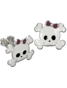 SterlinX Kids - Ohrstecker mit Emaille-Lack - weißer Totenkopf - für Kinder aus 925er Sterling Silber - D1SDO8108W