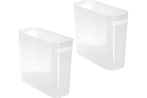 mDesign lot de 2 poubelle avec poignées – idéale comme corbeille à papier ou poubelle cuisine – en plastique résistant – salle d'eau et bureau – design moderne et 5,7 l de volume – blanc