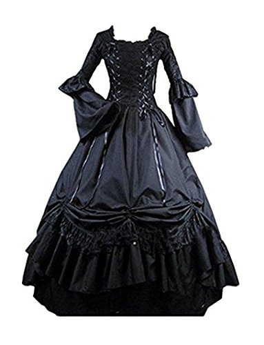 Mail Store Womens Black Dress Square Collar Gothic Victorian Prom Party Dress (XXL, Black)