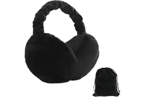 CAEEKER Winter Ear Muffs, Adjustable Faux Fur Ear Warmers, Foldable Windproof Plush Earmuffs with Earlap for Men, Women, Ladies & Girls, Black