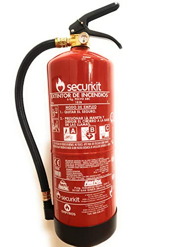 EXTINTOR SECURIKIT 6Kg de polvo químico ABC Eficacia 27A 183B C. Homologado según la normativa EN-3. Marcado CE ES033614-1035- Directiva 2014/68/UE