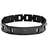 CrystalTears Bracciale Braccialetto per Uomo Catena in Acciaio Inox Nero Croce B
