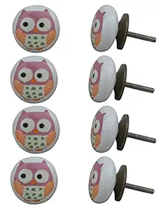 8 Pieces Cabinet Hardware | Ceramic Handles for Kitchen Cabinets | White Knob Cabinet | Owl Flat Draw Pulls for Dresser | 3.81 cm Knobs