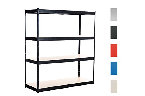 CLP Schwerlastregal, Metall, verzinkt, Weitspannregal Tragkraft 350 kg pro Boden, 4 Böden, Lagerregal, 160 x 60 x 180 cm schwarz