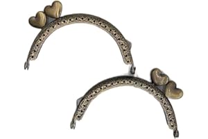 MERCERÍA SUANCES Boquilla para monederos, cierre de corazón 8.5cm marco de monedero de metal, semicircular, Corazón Kiss Broche color oro viejo (bronce) (2)