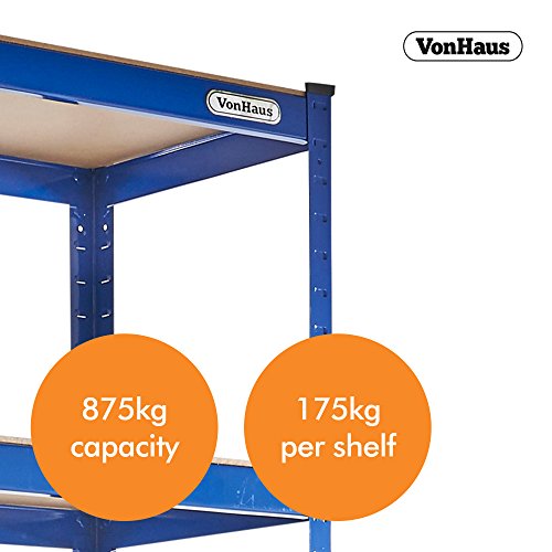 VonHaus 1,8 m schweres Stahl & MDF-Regal Fachbodenregal m. 5 Fächern / Werkbank – Massiv 875 kg Kapazität - 5