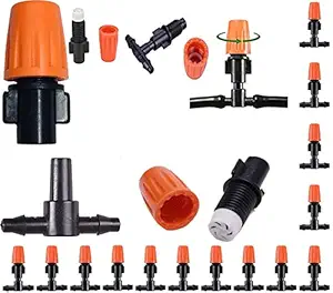 DIY Crafts Mist Black Misting Nozzle+T/Tee Only For Water Misting Cooling System Kit Summer Sprinkler Outdoor Garden Greenhouse Park Plant Spray Hose Watering Spray (Mist Nozzles Only) (5x, Mist Head+T)