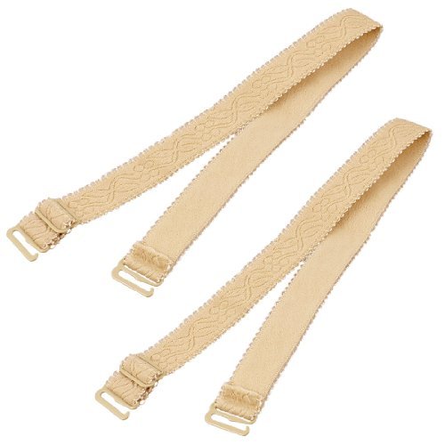 Miki&Co Beige Textured Flower Print Band Lady Bra Adjustable Straps Pair