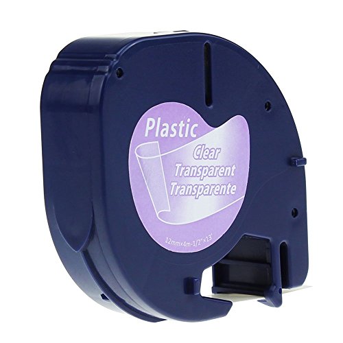 Anycolor 5x Cintas de Etiquetas Compatibles con Dymo LetraTag 12267 12mm x 4m para LT-100H LT-100T LT-110T QX 50 XR XM 2000 Plus Negro sobre Transparente