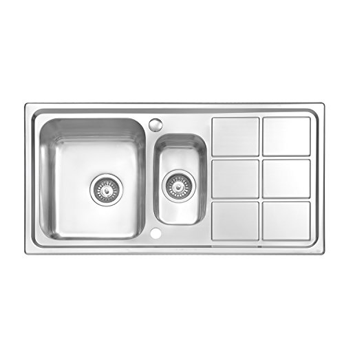 Jass Ferry billant Edelstahl Küchenspüle 1,5-2,5² Schüssel, Design mit Stollen mit Sieb Abfall-970 x 500 mm - 10 Jahre Garantie