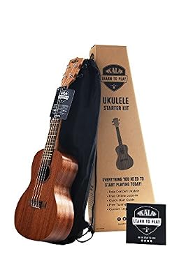 KALA Kit de démarrage officiel « Apprendre à jouer » du ukulélé Concert Kala, acajou satiné : inclut des leçons en ligne, une application d'accordement, et un manuel KALA-LTP-C