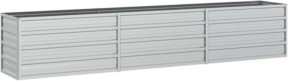 vidaXL Arriate Jardinera Macetero Cesta Pared Alambre Maceta Flores Plantas Jardín Patio Terraza Estable de Acero Galvanizado Plateado 240x40x45 cm
