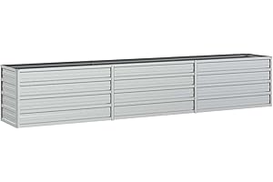 vidaXL Lit Surélevé de Jardin Jardinière Bac à Fleurs Pot de Plantes Lit de Plantation Balcon Extérieur 240x40x45 cm Acier Galvanisé Argenté