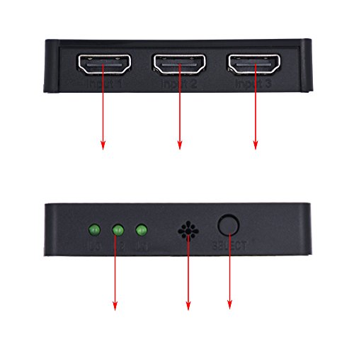 Everesta 3 Port HDMI Switch Splitter mit 1,5 Fuß High-Speed HDMI Kabel unterstützt 4K, 3D, Full HD1080P - 8