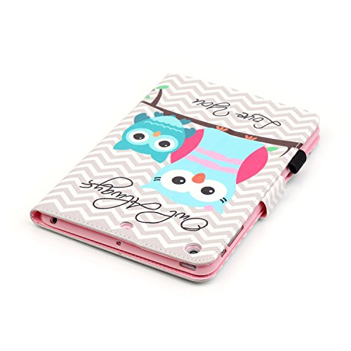 iPad Mini 3 Hülle, Deenor Colorful Painting and Stylish Drawing Wallet Case Book Style PU Leder Flip Protective Stand Flip Schutzhülle Hülle für Apple iPad Mini 1/2/3 Generation. (Mother and child owl) - 5