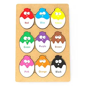 Webby Educational Egg Shaped Colours Wooden Puzzle Board Toy for Montessori Pre-School Kids, 18 Pcs