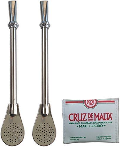 (2) HerbaFlow 7.5 Stainless Steel Yerba Mate Tea Filtering Straws with Cruz de Malta tea sample by HerbaFlow