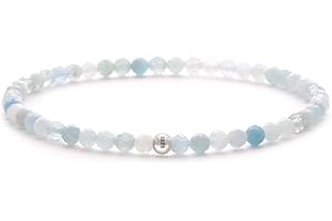 BERGERLIN Bracelet en pierre naturelle véritable avec perle en argent sterling 925 - Bracelet de perles pour femmes et hommes avec certification d'authenticité