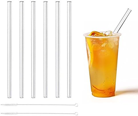 Ectxo Glass Drinking Straws 23 cm Transparent 12 Pieces Reusable Glass Straws + 4 Pcs Cleaning Brush Glass Straws Glass Drinking Straws for Cocktail Smoothie