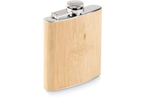 BEGOON Petaca - Petaca con alcohol de whisky - Petaca - Acero inoxidable (175ml - Bambú)