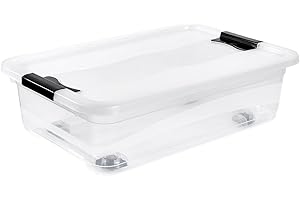 keeeper Boîte de rangement transparente avec couvercle et roulettes