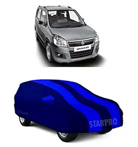 ZANTEX Presents Semi Waterproof and Dustproof Car Body Cover Compatible with Maruti Suzuki Wagon R 1.0 Variants (Blue Stripes with Mirror)